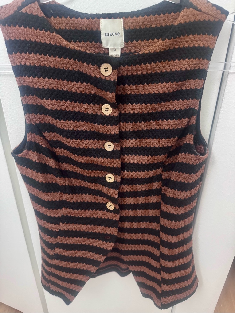 Maeve Black and Brown Striped Button-Front Knit Vest